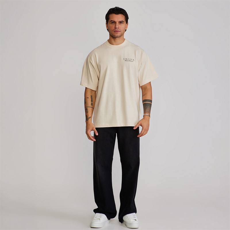 SikSilk Mens Graphic T-Shirt Ecru