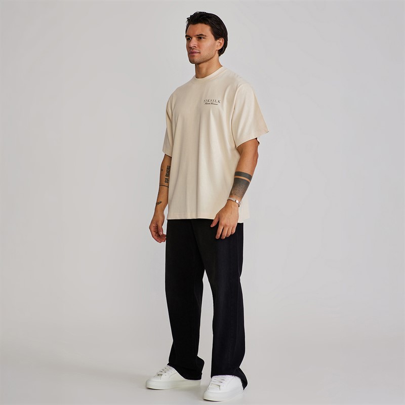 SikSilk Mens Graphic T-Shirt Ecru