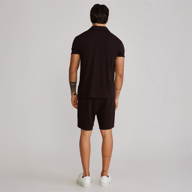 SikSilk Mens Polo Shirt And Shorts Set Brown