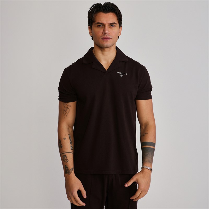 SikSilk Mens Polo Shirt And Shorts Set Brown