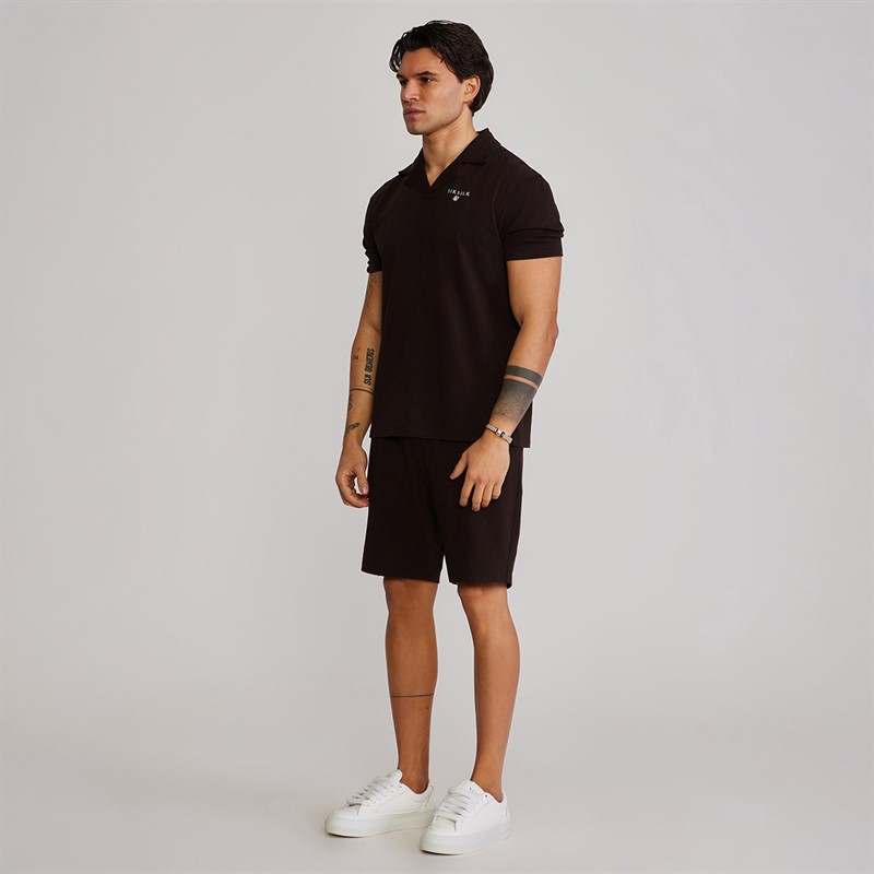 SikSilk Mens Polo Shirt And Shorts Set Brown