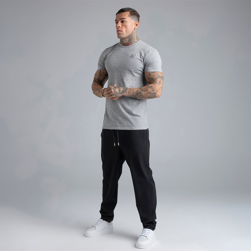 SikSilk Mens T-Shirt Grey Marl