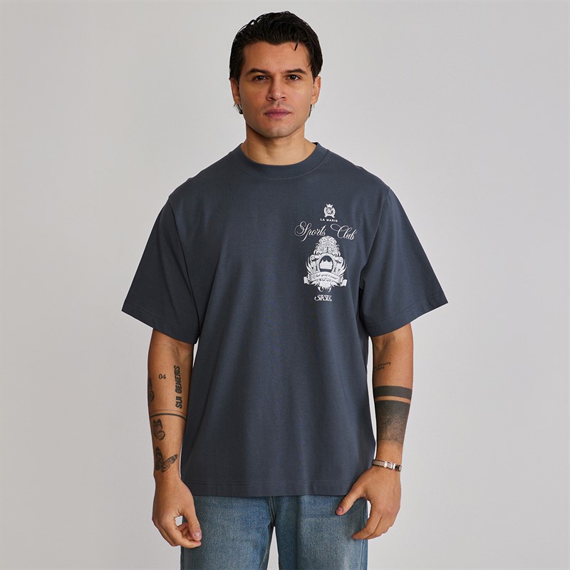 SikSilk Mens Graphic T-Shirt Grey