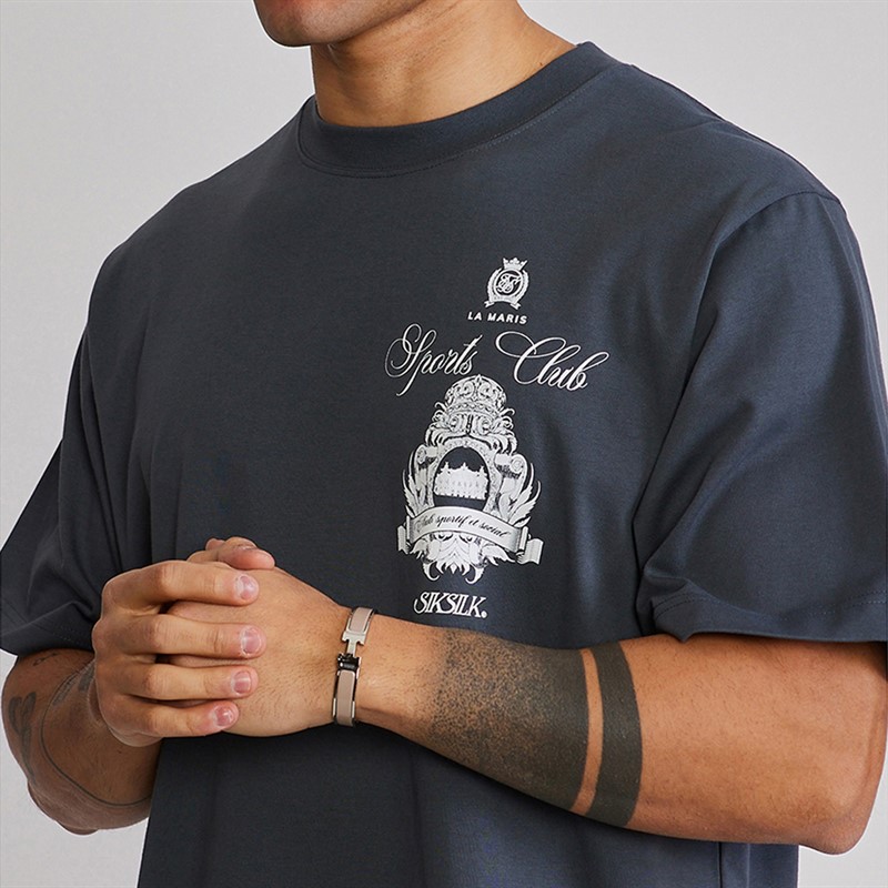 SikSilk Mens Graphic T-Shirt Grey