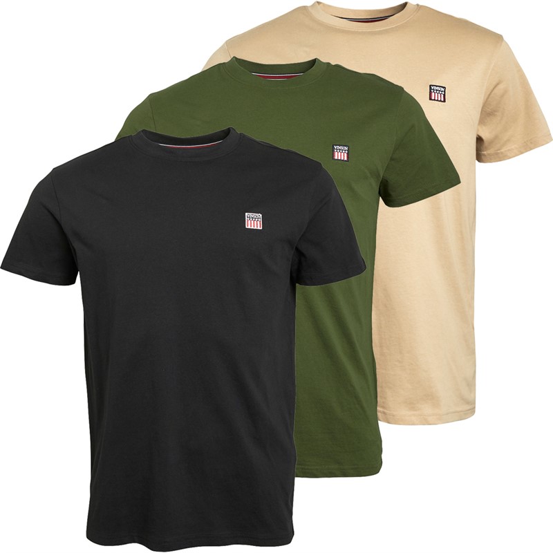 Vinson Herren Massimo Drei Pack T-Shirts Tap Schuh / Rifle Grün / Humus