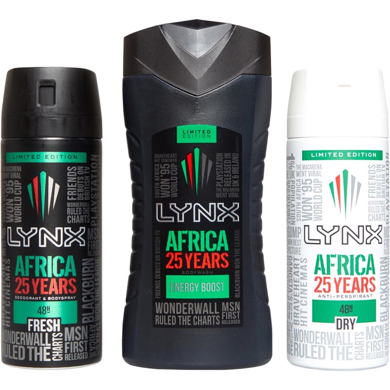 LYNX Ensemble Cadeau Africa 25 Years Trio Set Three Piece (250ml Shower Gel/150ml A/Pspray/150ml B/Spray & Speaker) Homme Multicolore