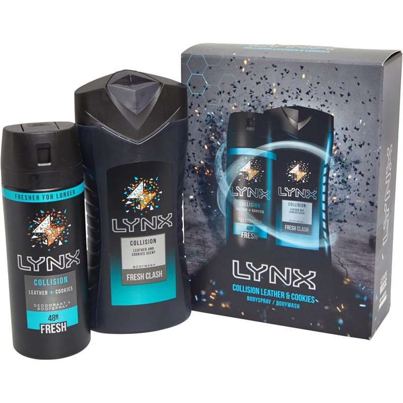 LYNX Ensemble Cadeau Collision & Cookies Duo Set Two Piece (250ml Shower Gel & 150ml Body Spray) Homme Noir