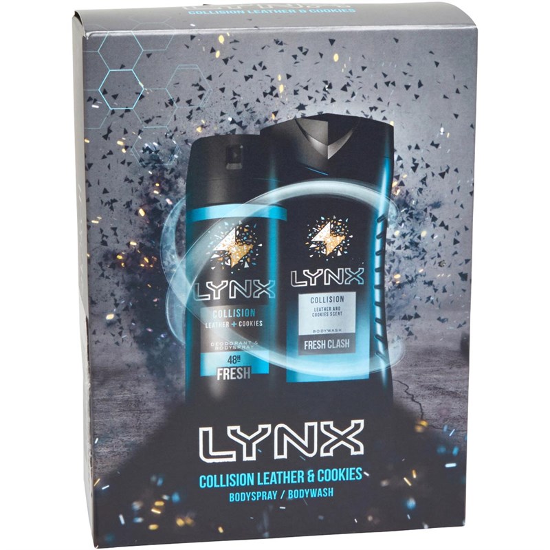LYNX Ensemble Cadeau Collision & Cookies Duo Set Two Piece (250ml Shower Gel & 150ml Body Spray) Homme Noir