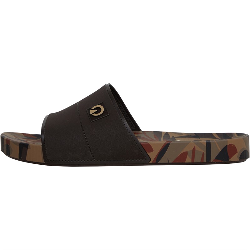 CARTAGO Mens Mar Print Sliders Brown Print