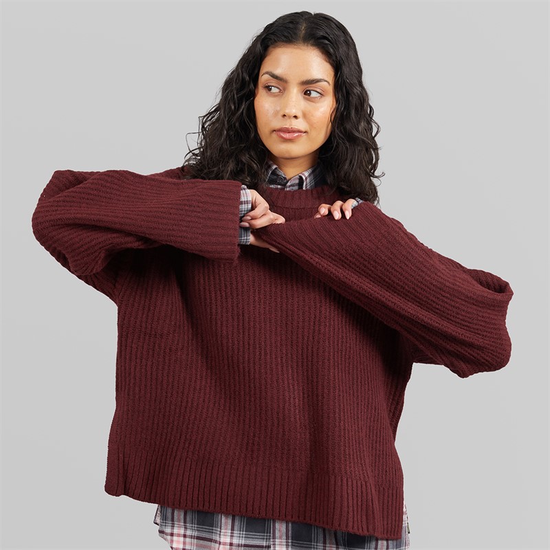JJXX Pull en tricot Sigga col rond Femme Cabernet