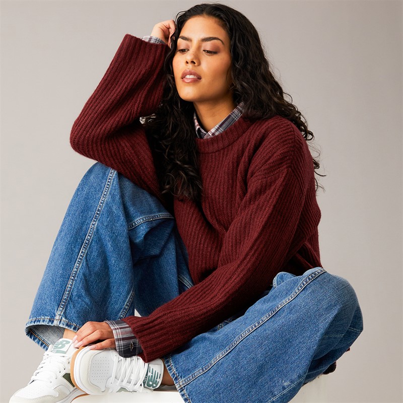 JJXX Pull en tricot Sigga col rond Femme Cabernet