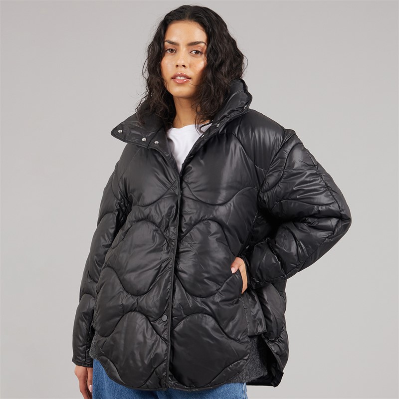 JJXX Womens Stella Shiny Quilted Coat Black