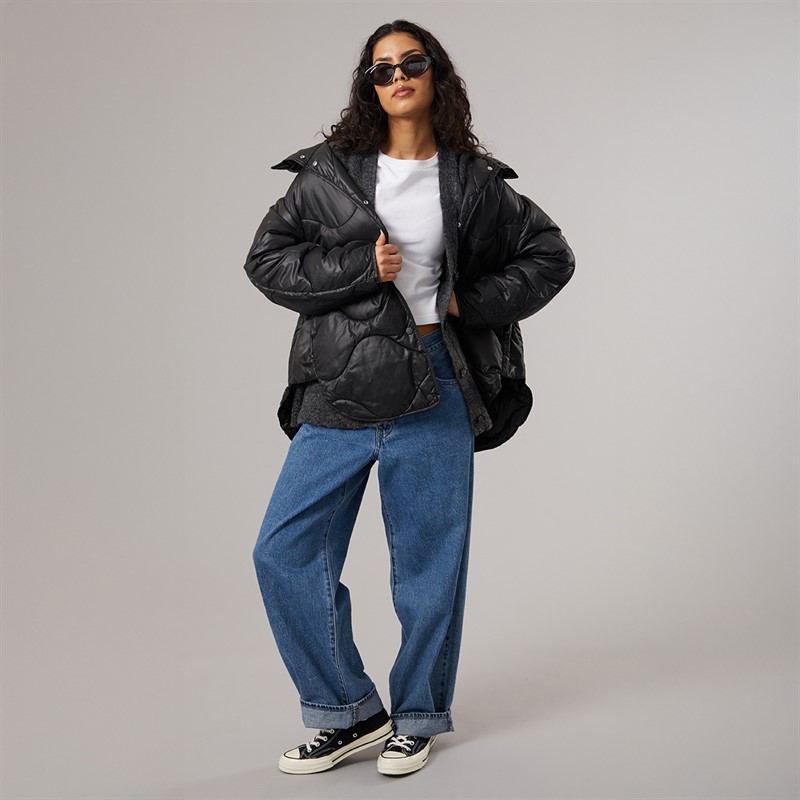 JJXX Womens Stella Shiny Quilted Coat Black