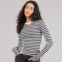 JJXX T-shirt long sleeve Celine Gigi rayures noires vanille glacée Femme Blackstripes:Vanilla Ice