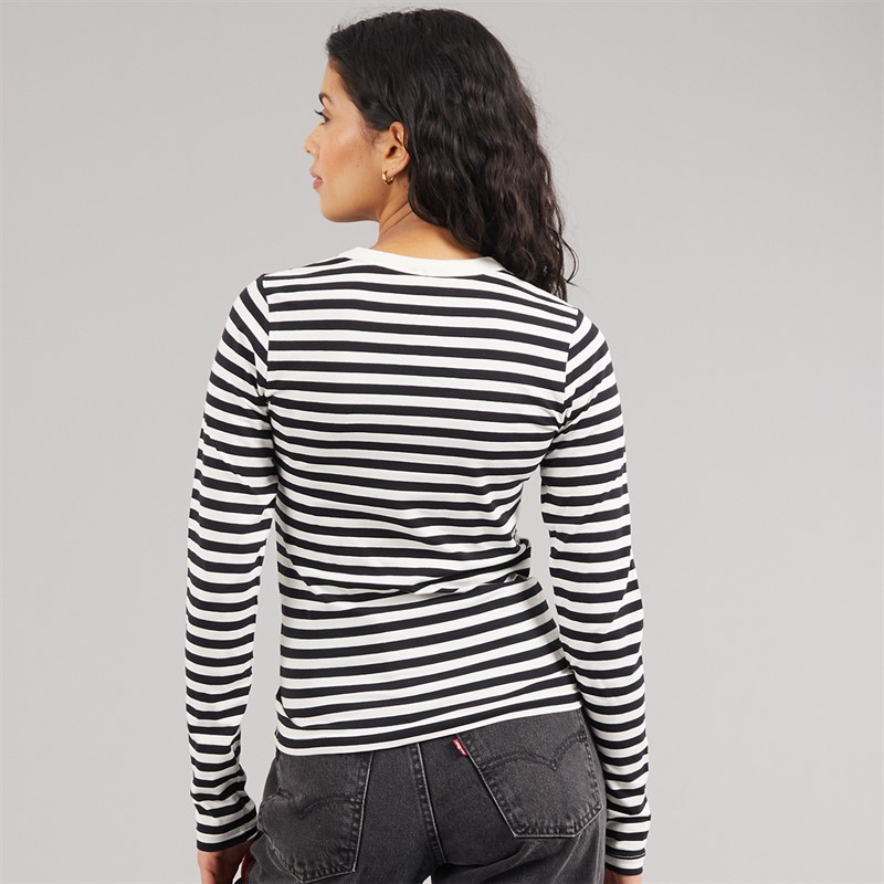 JJXX T-shirt long sleeve Celine Gigi rayures noires vanille glacée Femme Blackstripes:Vanilla Ice