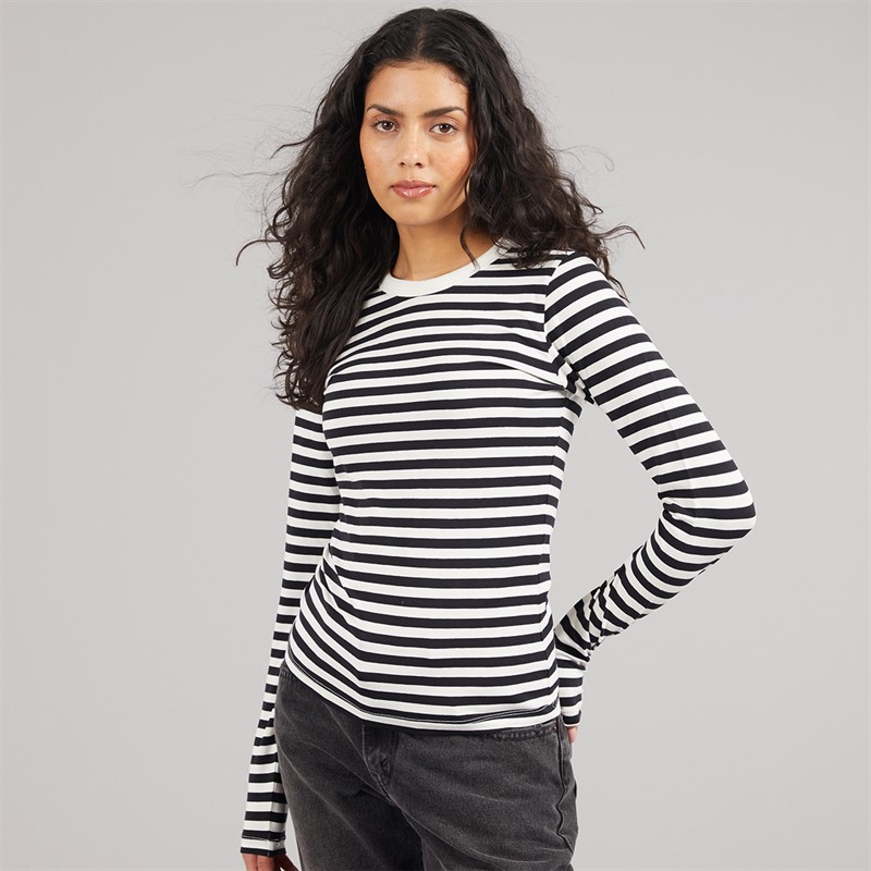 JJXX T-shirt long sleeve Celine Gigi rayures noires vanille glacée Femme Blackstripes:Vanilla Ice