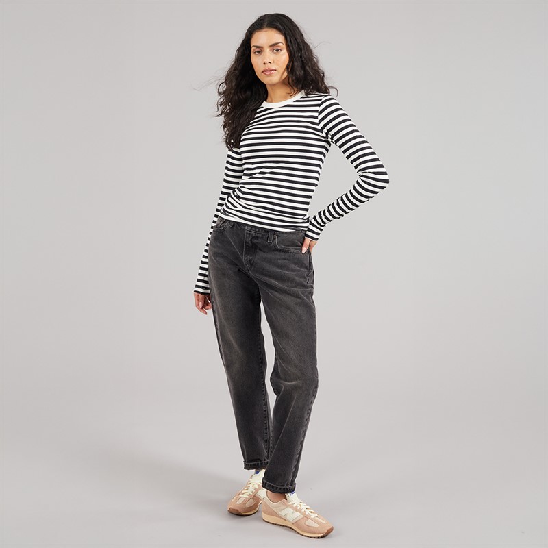 JJXX T-shirt long sleeve Celine Gigi rayures noires vanille glacée Femme Blackstripes:Vanilla Ice