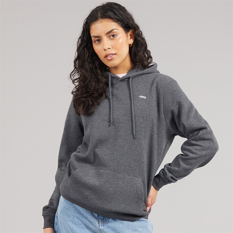 JJXX Sweat à Capuche Abbie Femme Gris Foncé Chiné imprimé/Blanc logo JJXX Dark Grey Melangeprint:White Jjxx Logo