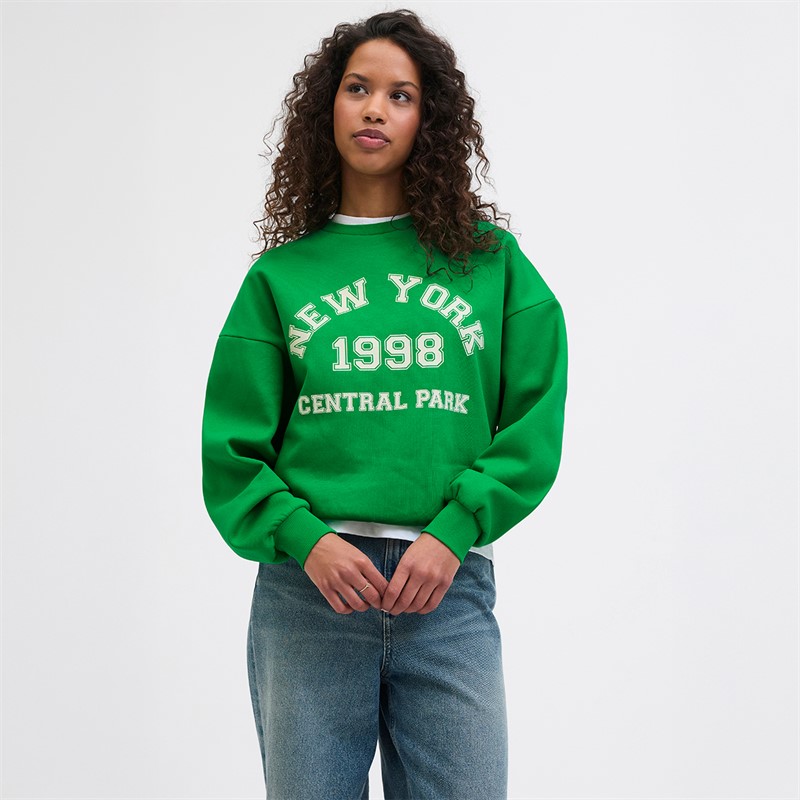 JJXX Damen Merle Sweatshirt Grün Beeprint New York Green Beeprint:New York