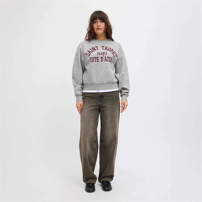 JJXX Damen Merle Pullover Hellgrau Melange Aufdruck Saint Tropez Light Grey Melangeprint:Saint Tropez