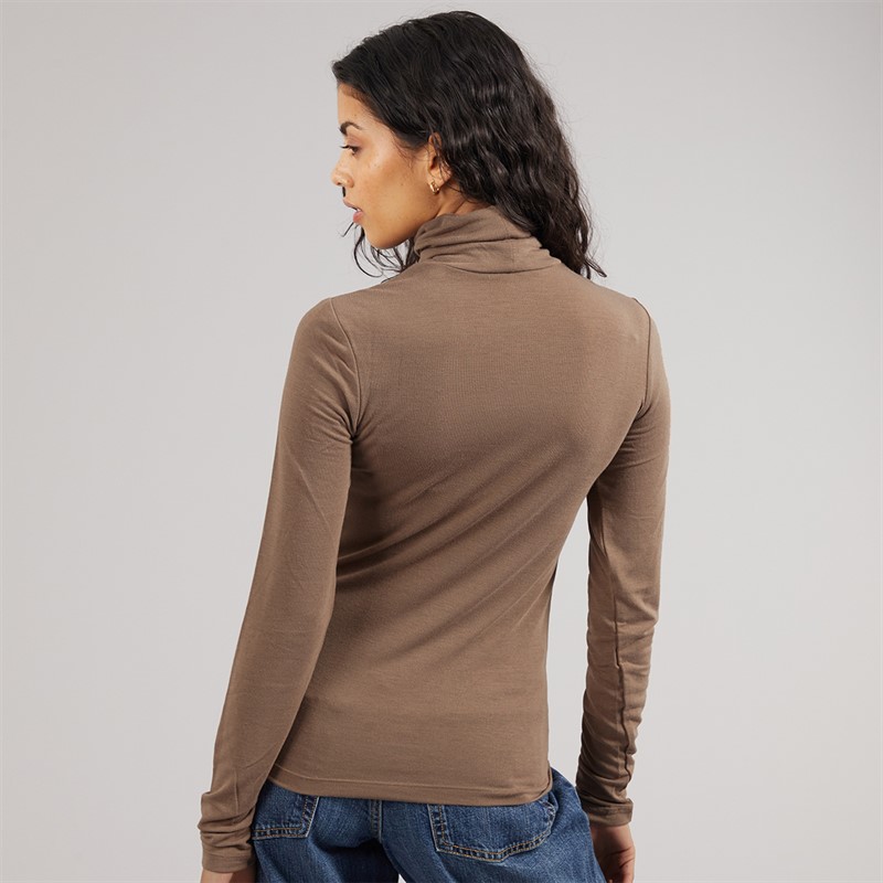JJXX Womens Nova Long Sleeve High Neck T-Shirt Brown Lentil