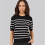 JJXX Womens Layla Knitted T-Shirt Blackstripes/Vanilla Ice Blackstripes:/Vanilla Ice