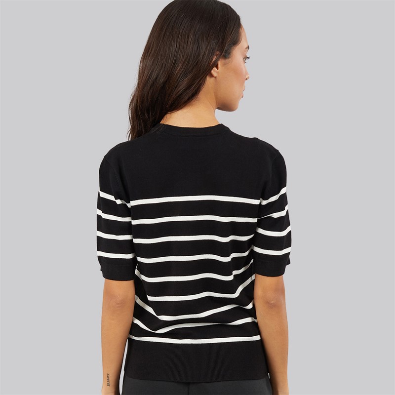 JJXX Womens Layla Knitted T-Shirt Blackstripes/Vanilla Ice Blackstripes:/Vanilla Ice