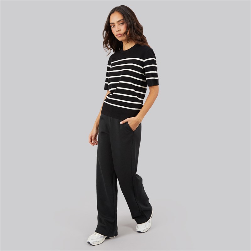 JJXX Womens Layla Knitted T-Shirt Blackstripes/Vanilla Ice Blackstripes:/Vanilla Ice