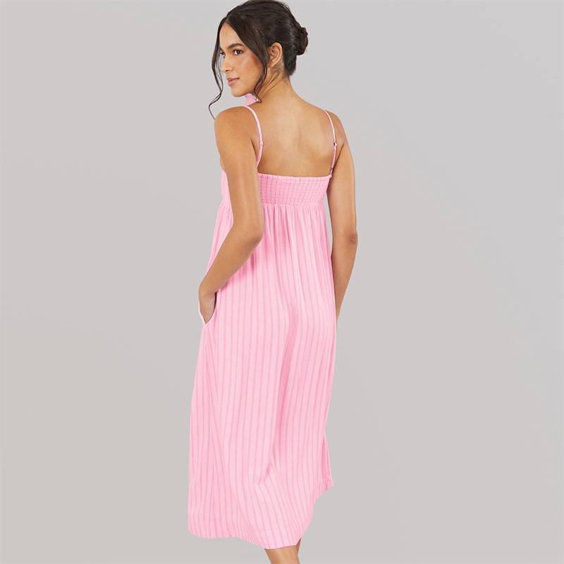 JJXX Womens Linen Blend Stripe Maxi Dress Pink Lady