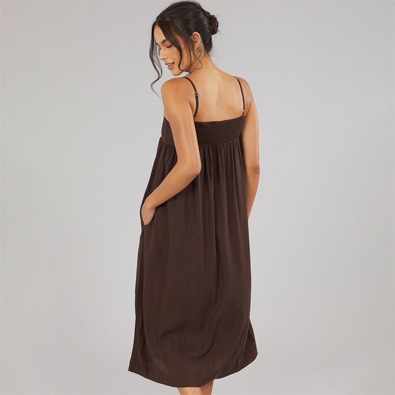 JJXX Womens Linen Blend Stripe Maxi Dress Seal Brown