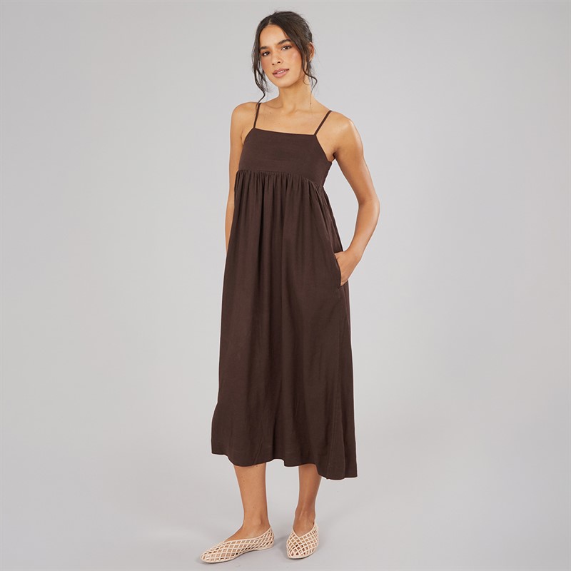 JJXX Womens Linen Blend Stripe Maxi Dress Seal Brown