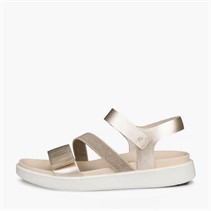 ECCO Womens Flowt Nubuck Wedge Sandals Pure White Gold