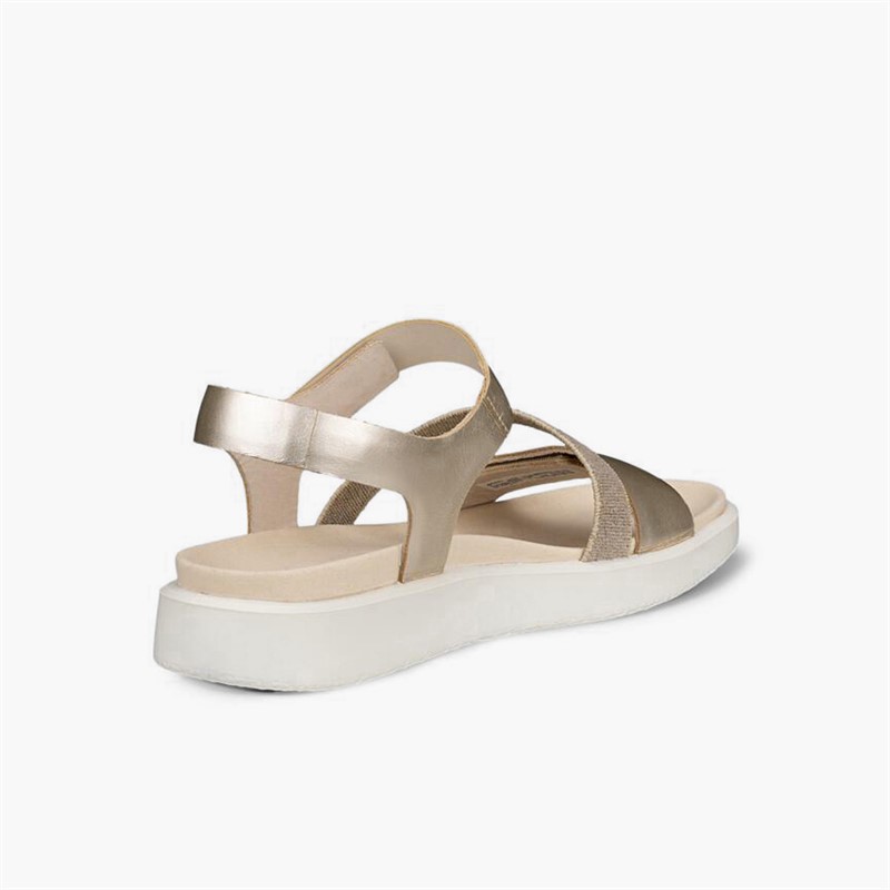 ECCO Womens Flowt Nubuck Wedge Sandals Pure White Gold