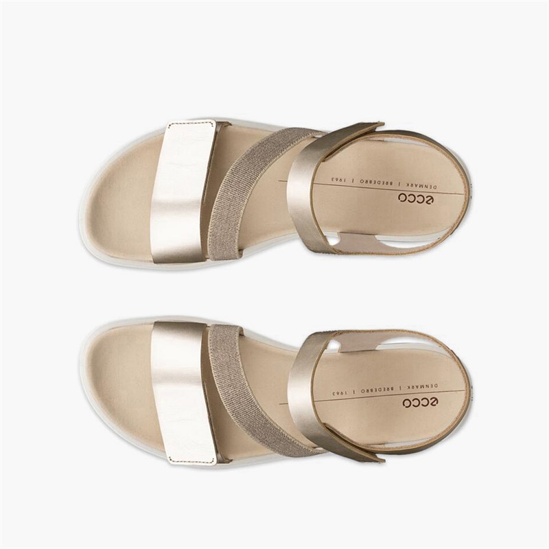 ECCO Womens Flowt Nubuck Wedge Sandals Pure White Gold