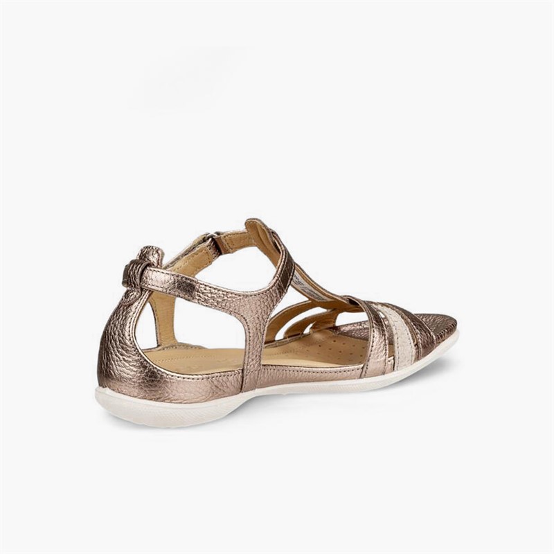 ECCO Womens Flash Leather T-Bar Strap Sandals Warm Grey Metallic/Moon Rock