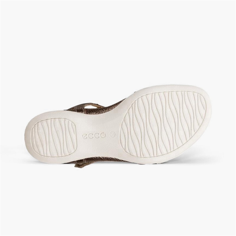 ECCO Womens Flash Leather T-Bar Strap Sandals Warm Grey Metallic/Moon Rock