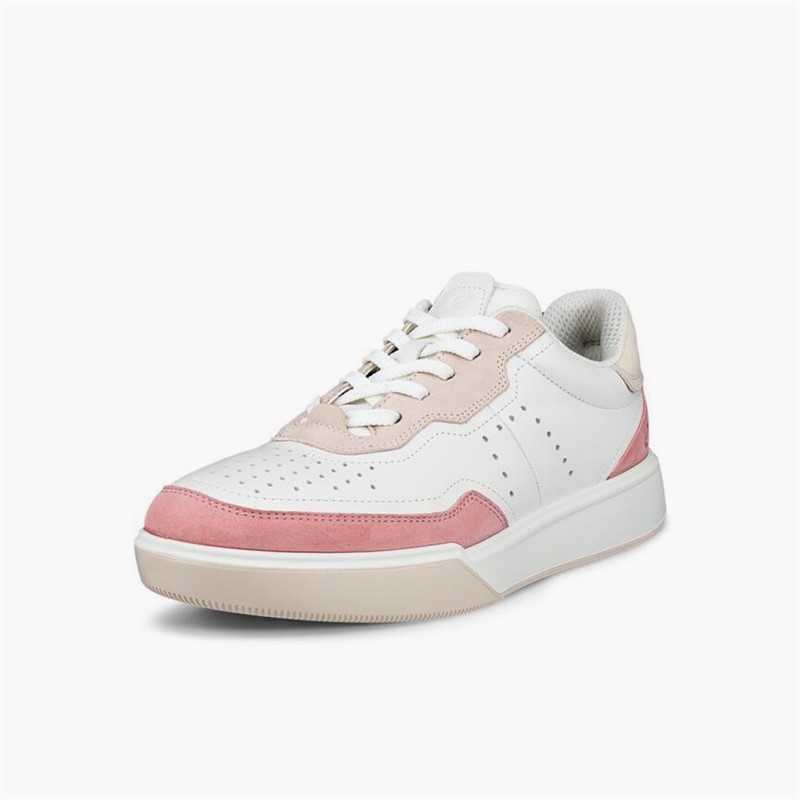 ECCO Womens Street Court Leather Trainers Old Rose/White/Rose Dust