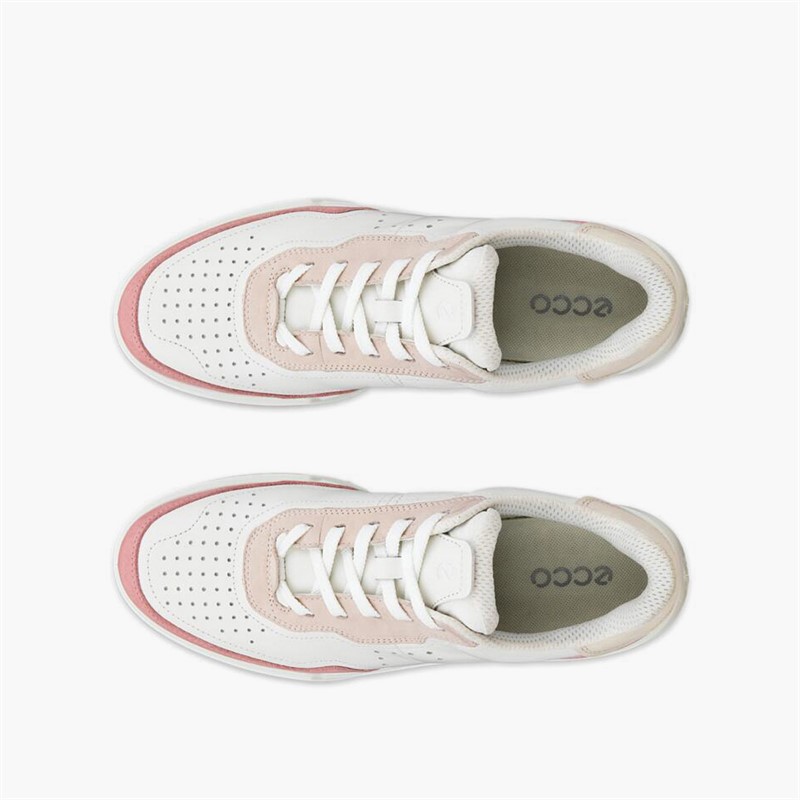 ECCO Womens Street Court Leather Trainers Old Rose/White/Rose Dust