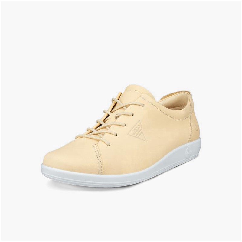ECCO Womens Soft 2 Anniversary Leather Trainers Straw