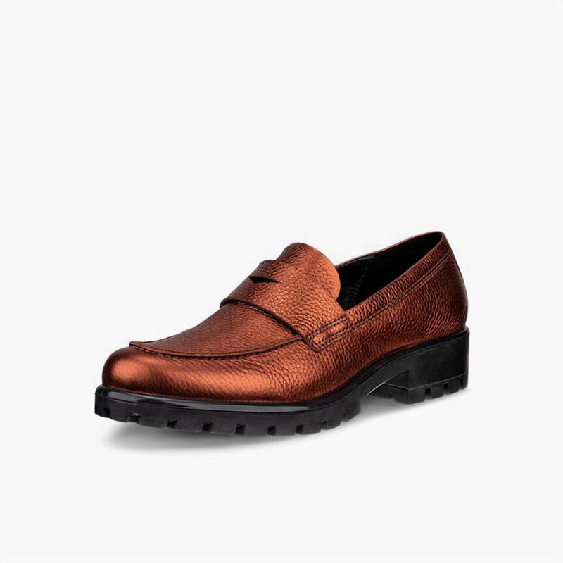 ECCO Womens Moodtray Leather Loafers Bronze Antique
