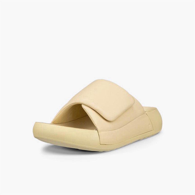 ECCO Womens Cozmo Leather Strap Sliders Straw