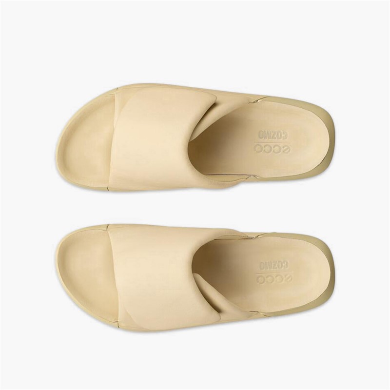 ECCO Womens Cozmo Leather Strap Sliders Straw