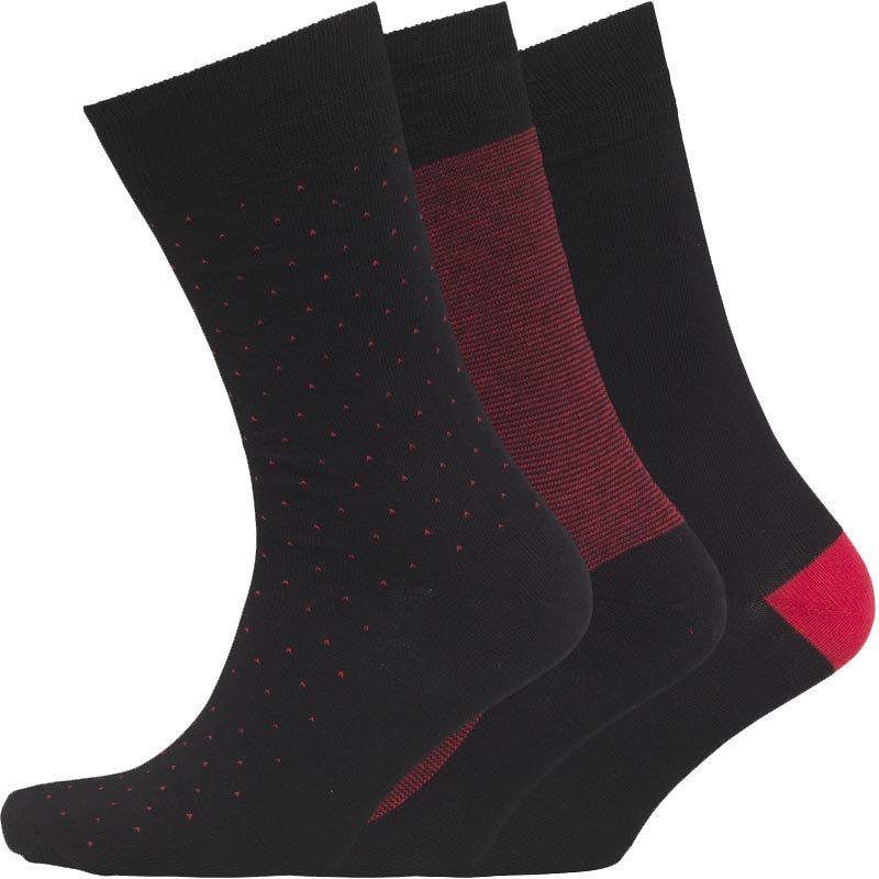 Fox & King Mens Patterned Three Pack Socks Black Fox & King Mens Patterned Three Pack Socks Black