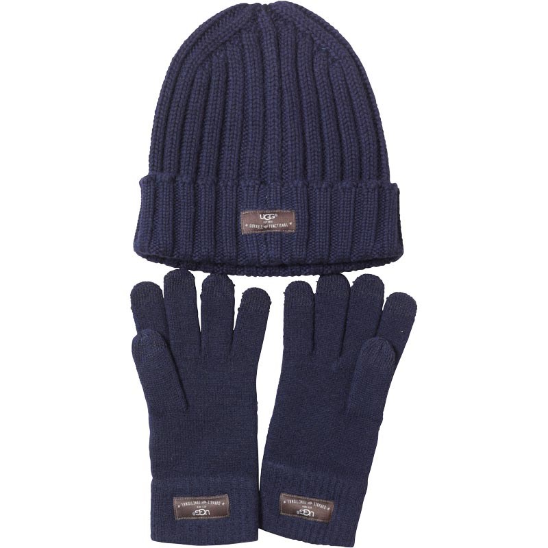 Buy UGG Mens Smart Glove And Rib Hat Gift Set Navy