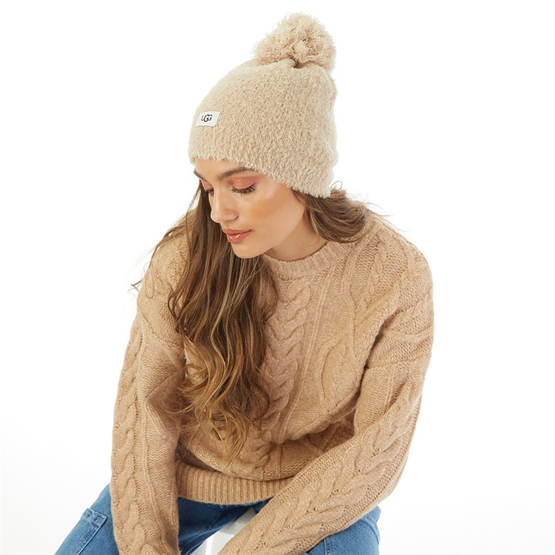 UGG® Womens Brushed Hat With Pom Irish Cream