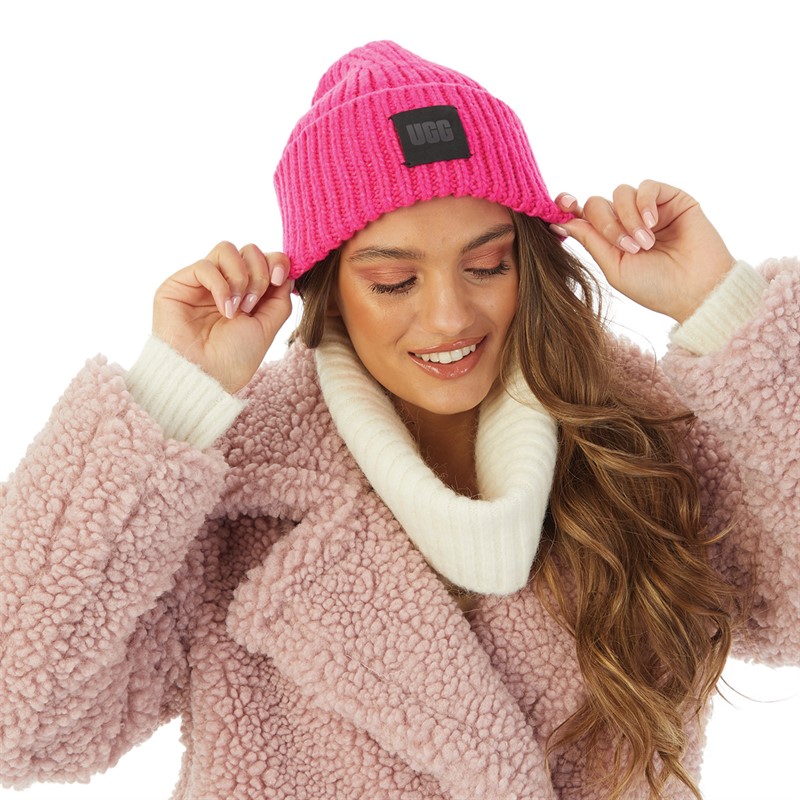 UGG® Womens Chunky Rib Beanie Neon Pink