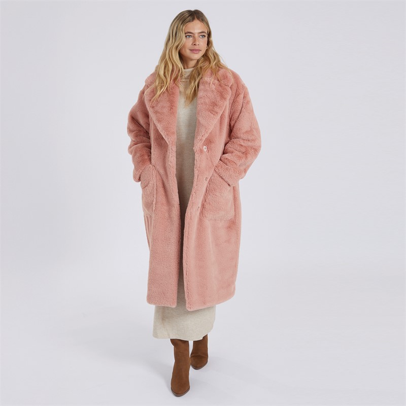 UGG® Womens Avaline Faux Fur Coat Burnt Coral