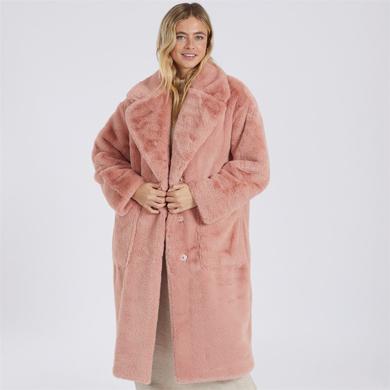 UGG® Womens Avaline Faux Fur Coat Burnt Coral