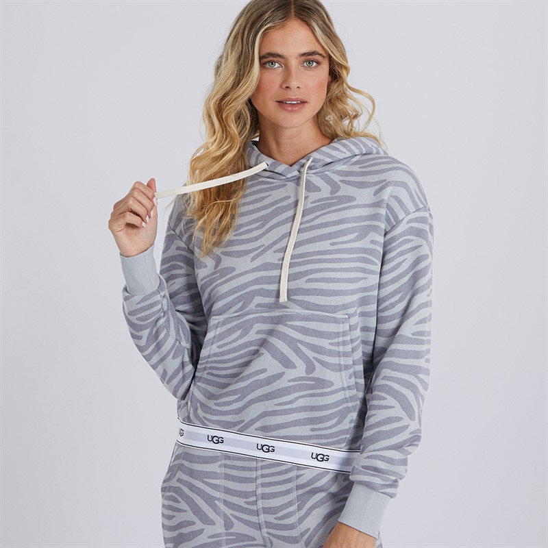 UGG® Womens Lawna Print Hoodie Cloudy Grey Zebra