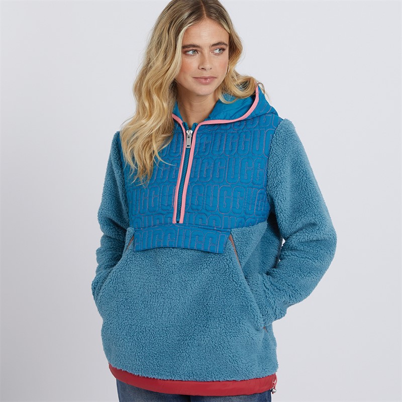 UGG® Womens Iggy Sherpa Half Zip Coat Mediterranean Blue Multi